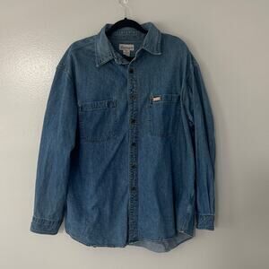 Carhartt Men's Blue Denim Shirt Work Wear Durable Cotton Size XL Western Cowboy